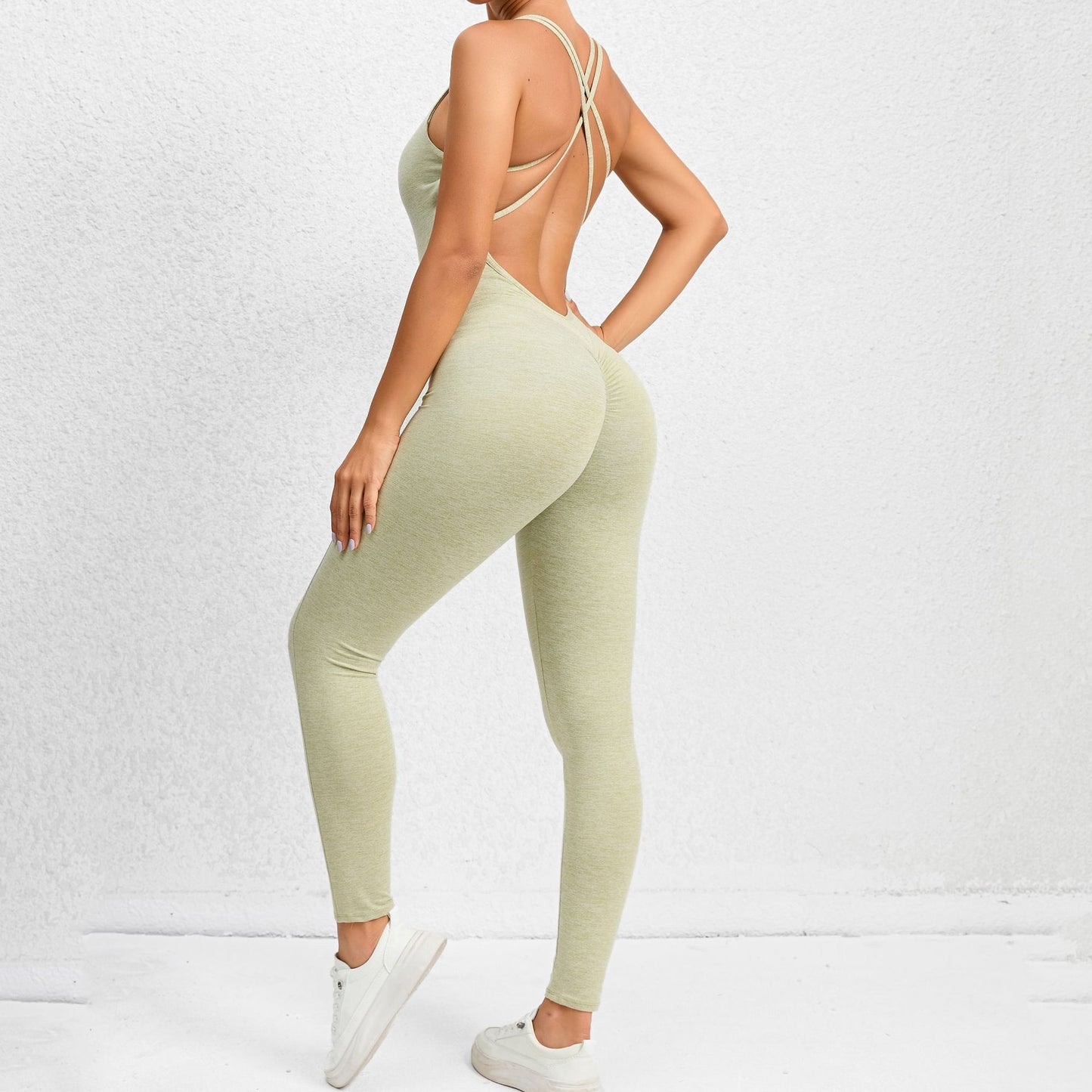 Yoga Jumpsuit With Cross-strap Back Design   Yazijico™
