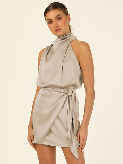 Satin Tied Slim Fit Socialite Dress Fashion| Yazijico™ 