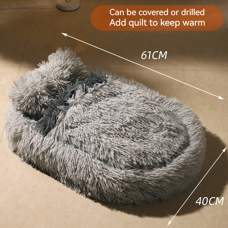 Long Wool Oval Plus Quilt Pets Bed | Yazijico™ 