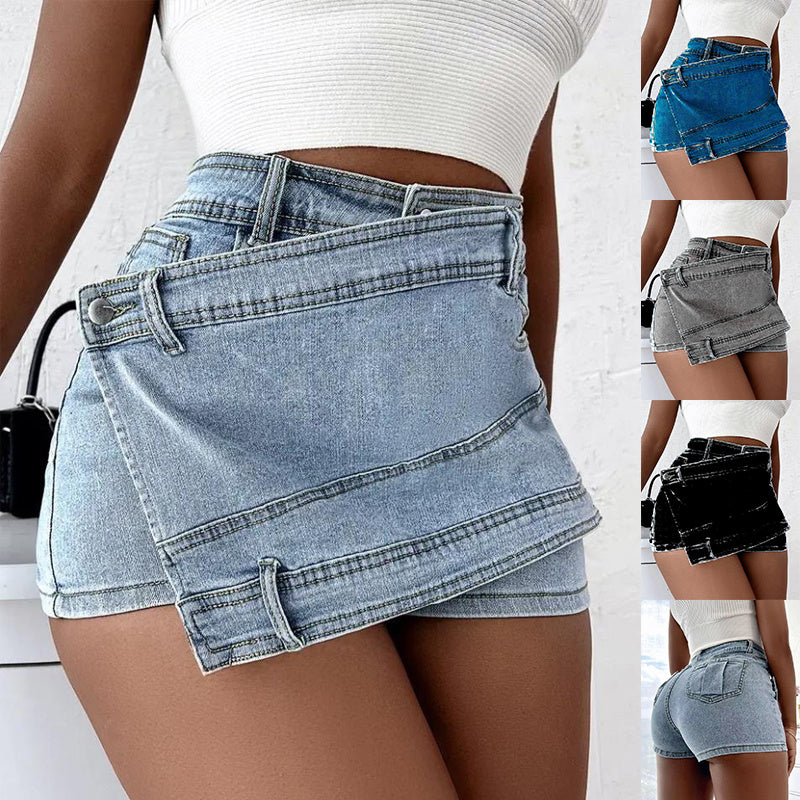 Denim Shorts Waist Wrap Skinny Mini Skorts Skirt  Yazijico™ 