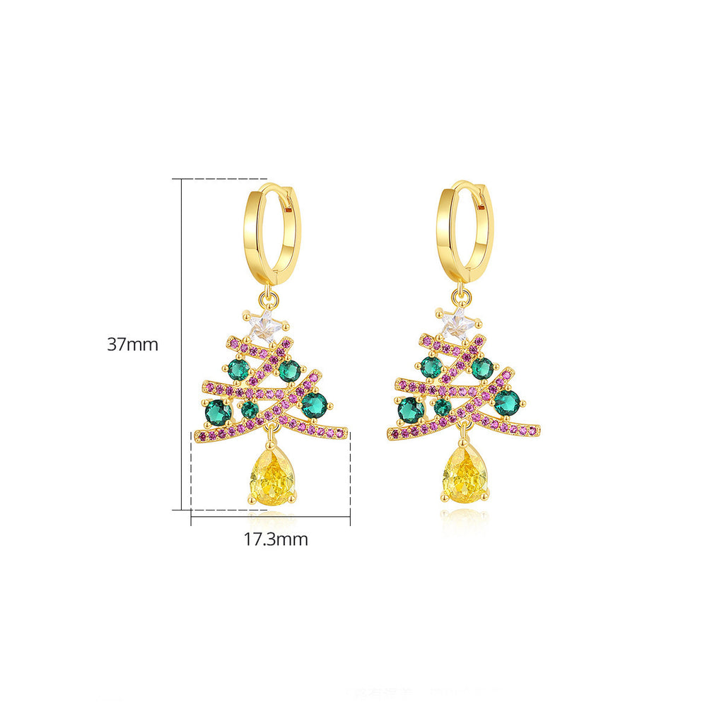 Christmas Tree Earrings With Colorful Rhinestones | Yazijico™ 