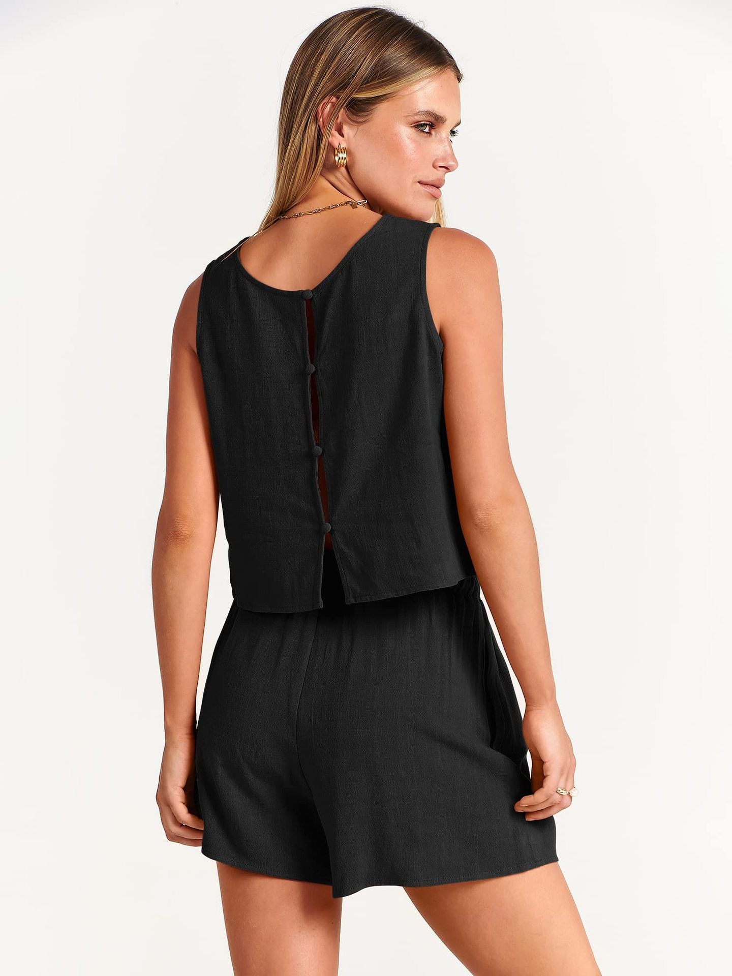 Women's Set Sleeveless Tops And Drawstring Shorts   Yazijico™ 