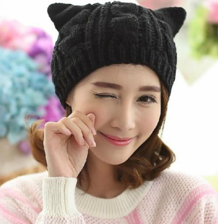 Hand Made Knitted Cat Ear Beanie For Winter | Yazijico™