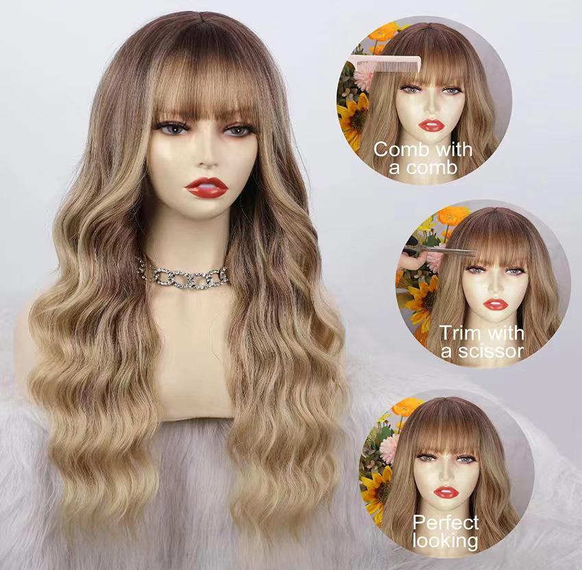 Long Ash Blonde Wig With Bangs Natural | Yazijico™ 