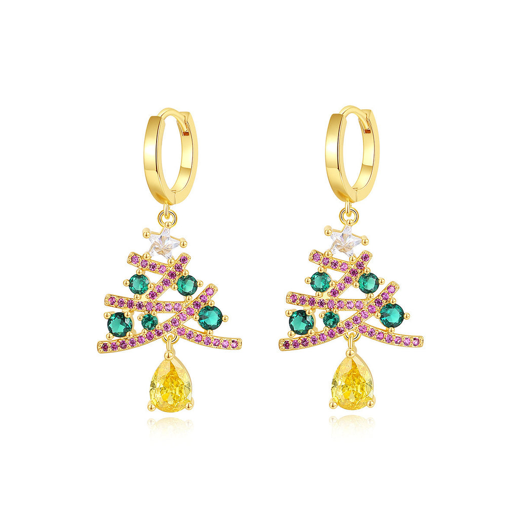 Christmas Tree Earrings With Colorful Rhinestones | Yazijico™ 