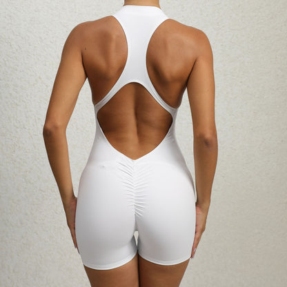 Zippered Yoga Fitness Shorts Jumpsuit Sleeveless  Yazijico™ 
