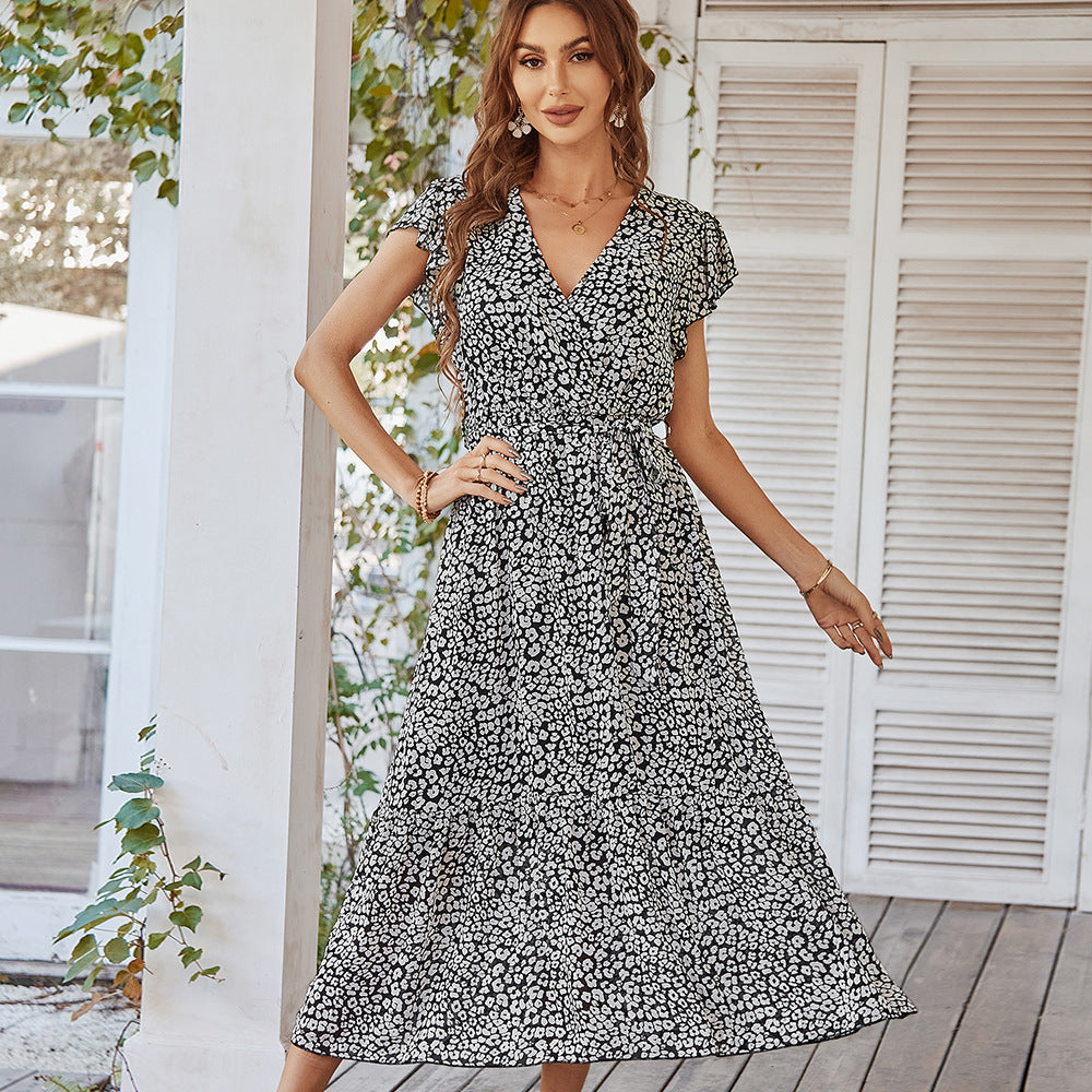 Summer Dresses Ruffle Cap Sleeve V Neck  Yazijico™
