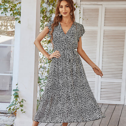 Summer Dresses Ruffle Cap Sleeve V Neck  Yazijico™