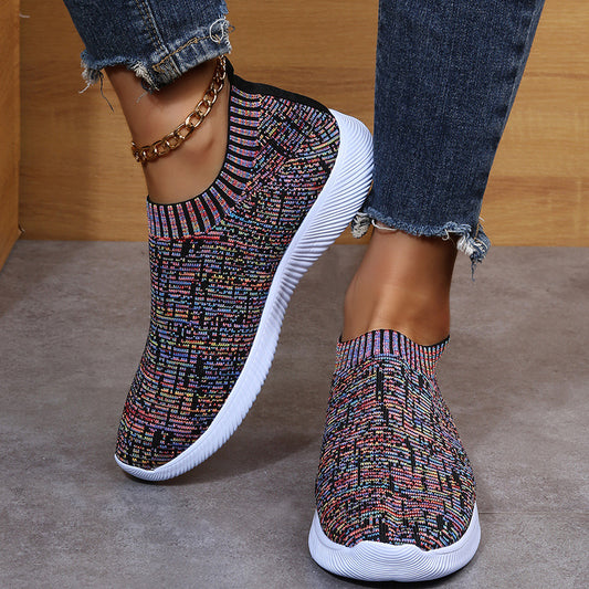 Sneakers Stripe Knit Sock Shoes Flats  Yazijico™ 