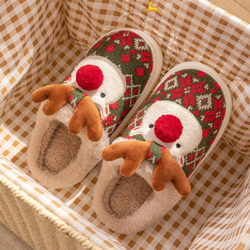 Cute Christmas Elk Plush Slippers Winter | Yazijico™ 