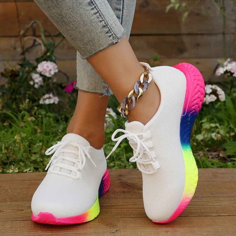 Sneakers Lace-up Mesh With Rainbow Sole | Yazijico™ 