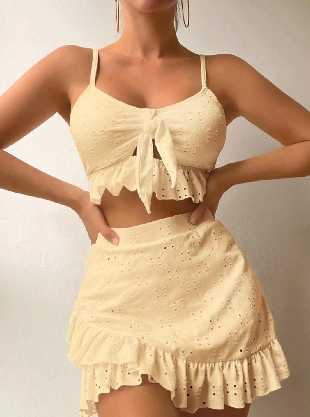 Bikini With Hip-hugging Skirt Fashion Ruffle 3pcs 