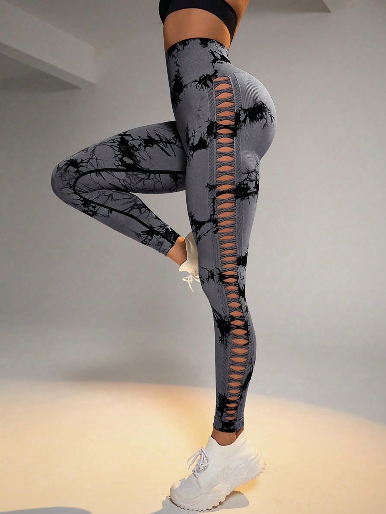 Cut Out Side Hollow Tie Dyed Yoga Pants | Yazijico™ 
