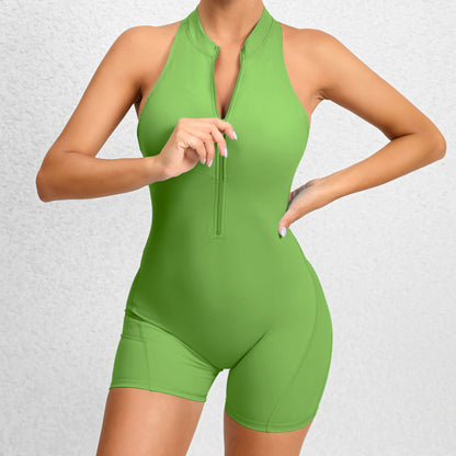 Zippered Yoga Fitness Shorts Jumpsuit Sleeveless  Yazijico™ 
