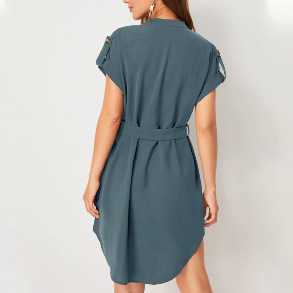 Short Sleeve Dress With Belt Summer  Yazijico™ 