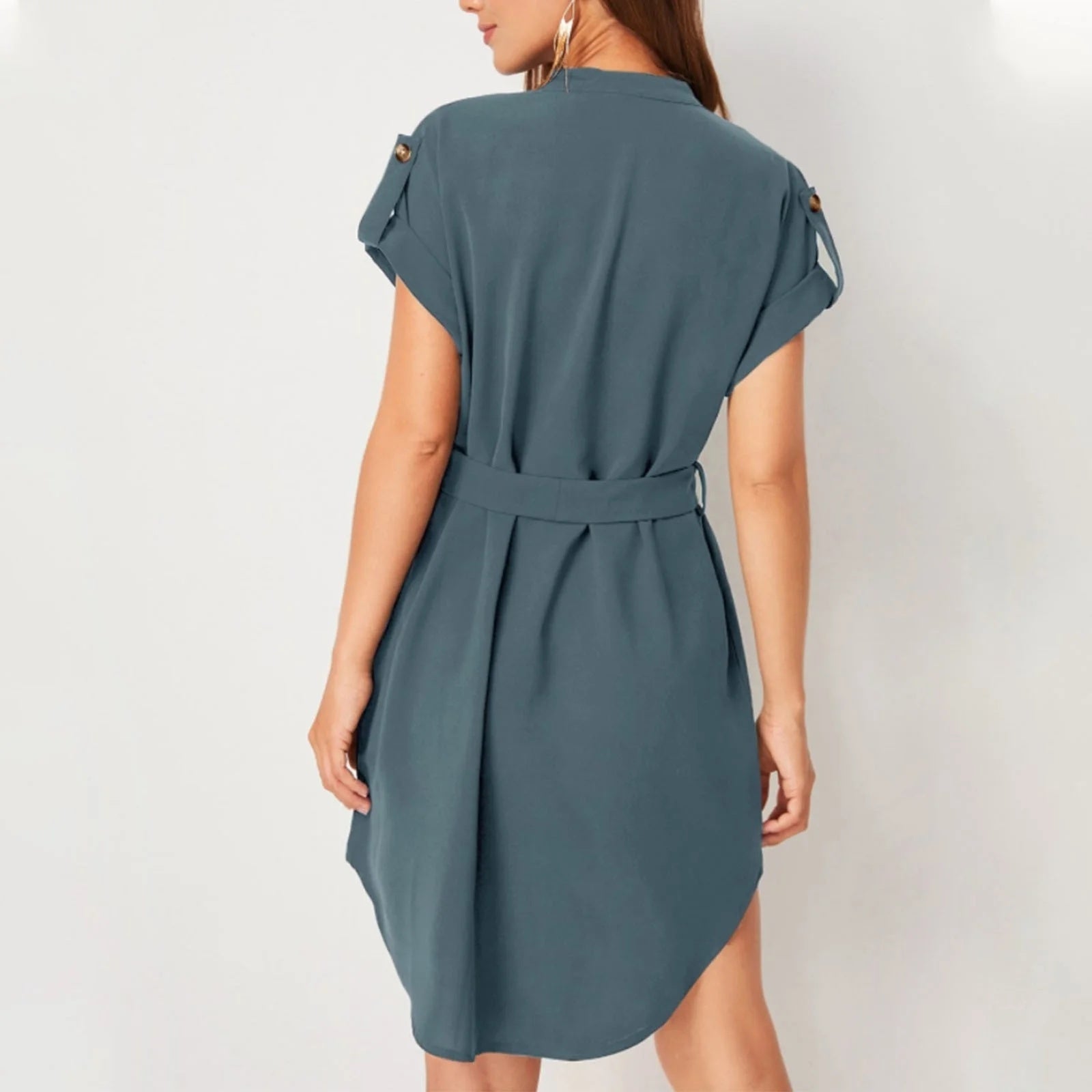 Short Sleeve Dress With Belt Summer  Yazijico™ 