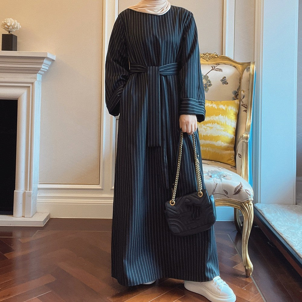 Middle East Stripe Tunneled Long Dress Women   Yazijico™