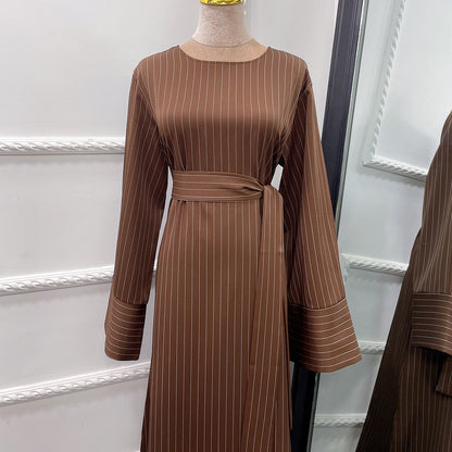 Middle East Stripe Tunneled Long Dress Women   Yazijico™