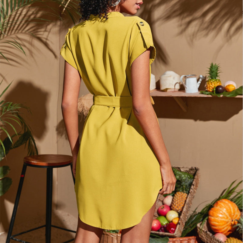 Short Sleeve Dress With Belt Summer  Yazijico™ 