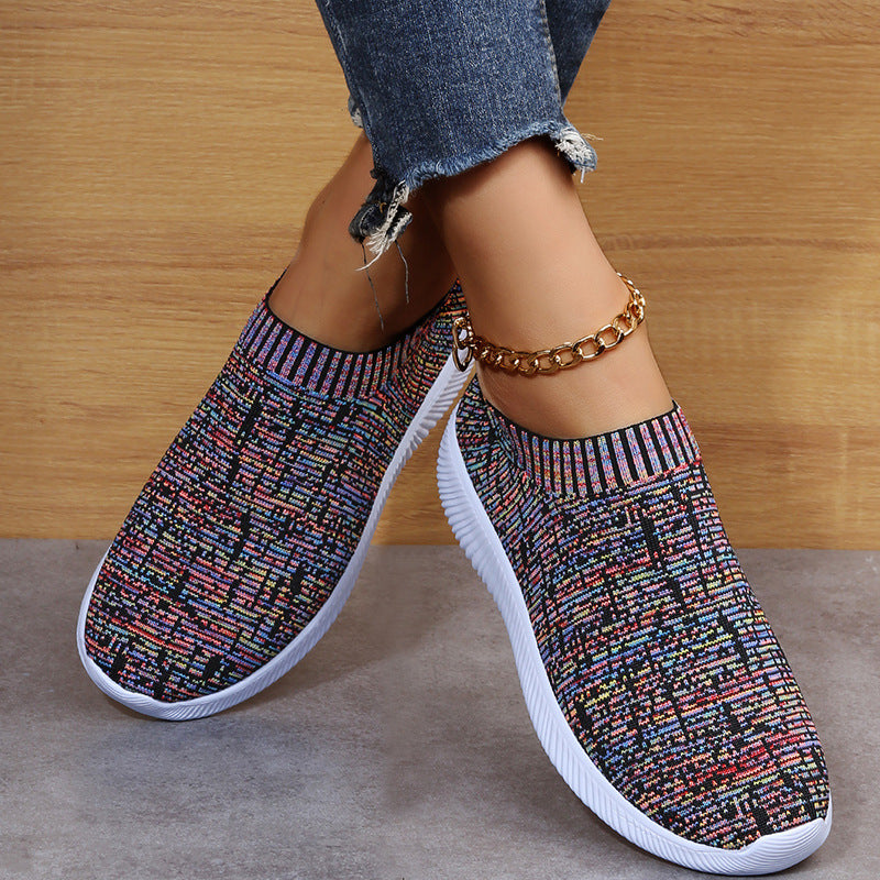 Sneakers Stripe Knit Sock Shoes Flats  Yazijico™ 