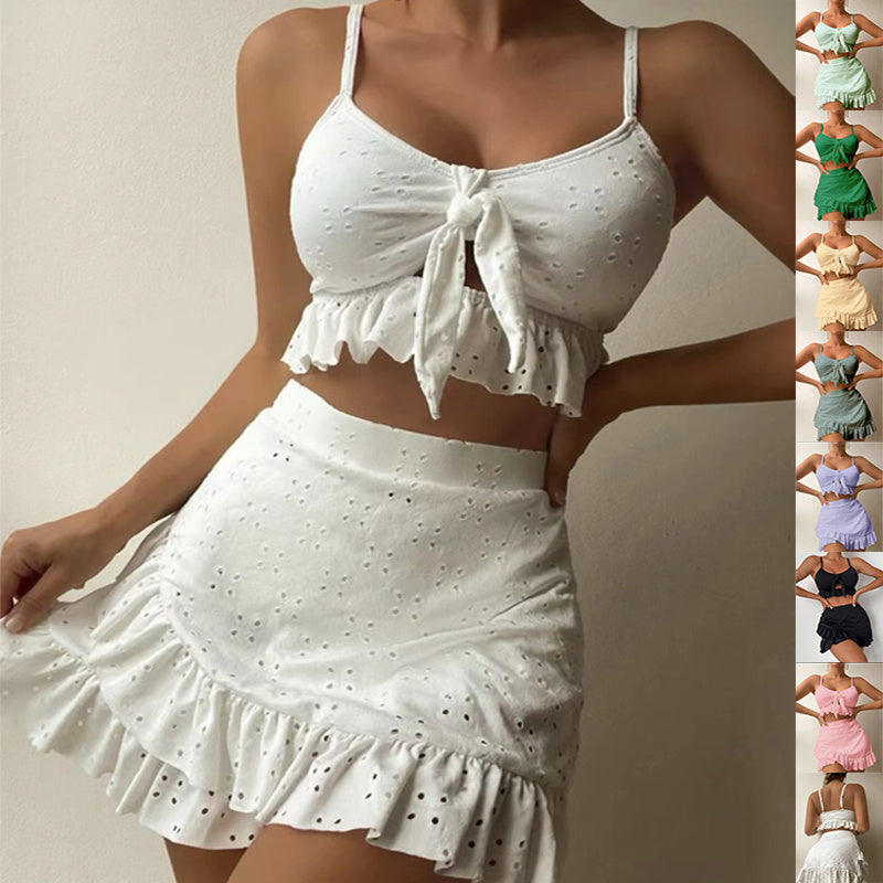 Bikini With Hip-hugging Skirt Fashion Ruffle 3pcs 