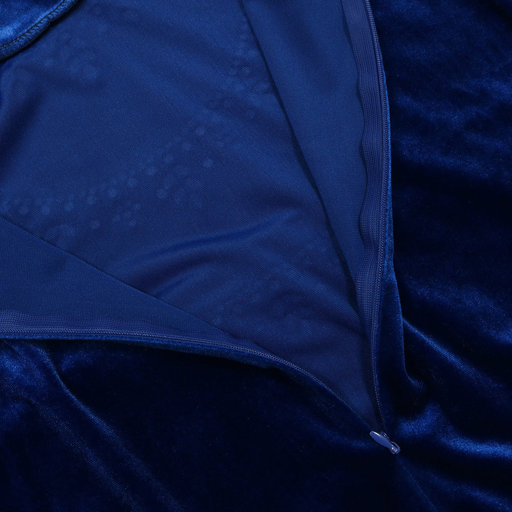 Velvet Zipper Green Drop-shaped Diamond Middle East Dress | Yazijico™