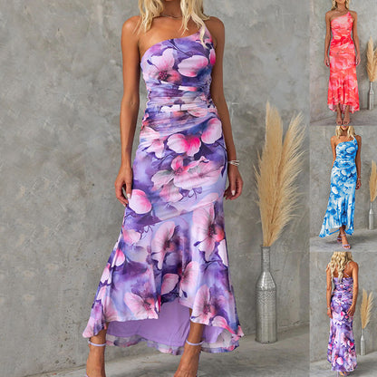 Dress Summer Flowers Print Suspender   Yazijico™ 