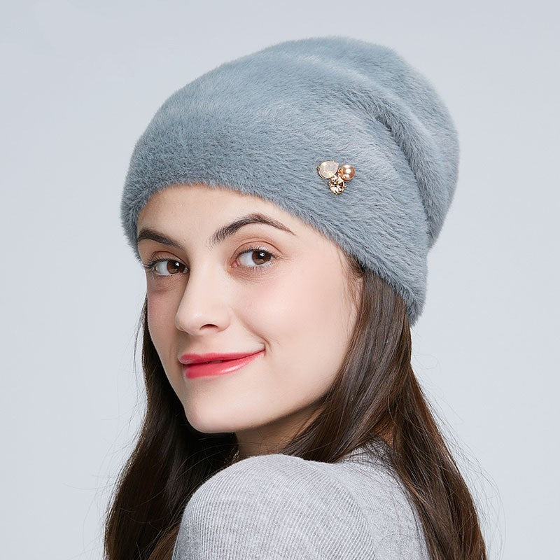 Imitation Mink Knit Wool Hat Rhinestone | Yazijico™ 
