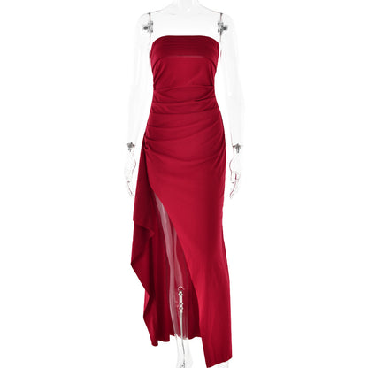Robe longue bustier fendue et plissée | Yazijico™