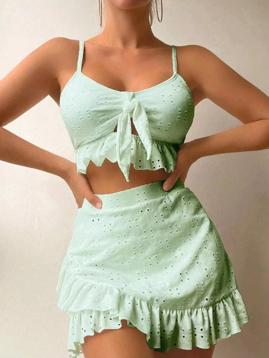 Bikini With Hip-hugging Skirt Fashion Ruffle 3pcs 