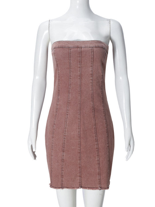 Dress Backless Tube Denim Slim Short  | Yazijico™ 