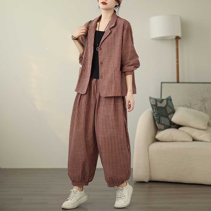New Retro Cardigan Coat Trousers Suit For Women