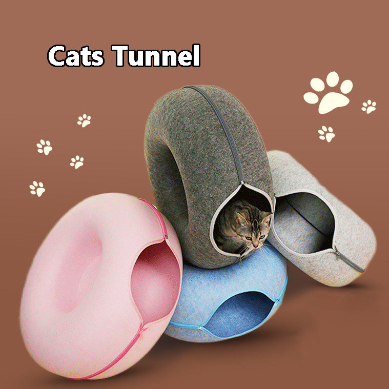 Tunnel Interactive Toy Grey Felt Cat Nest | Yazijico™