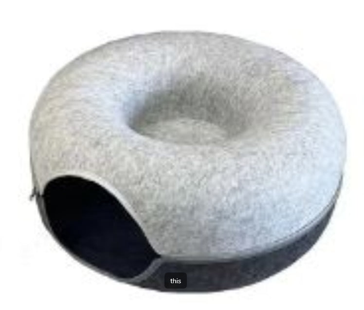 Tunnel interactif en feutre gris pour chat | Yazijico™