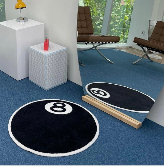 Yazijico™ Black 8 Billiard Floor Mat Retro Hip Hop Bedroom Rug - Yazijico™ 