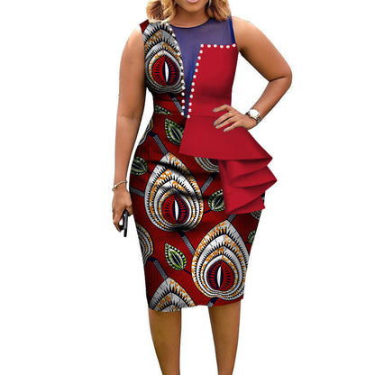 African Fashion Women Bain Riche African Cotton Printed Sleeveless Tight Dress