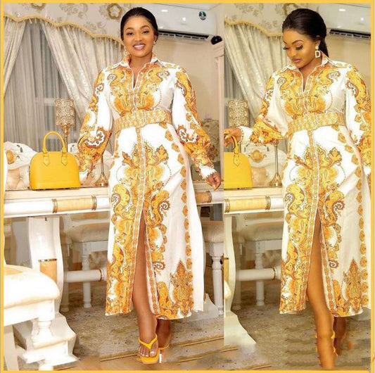 African Women's Plus Size Printed Long-sleeved Dress