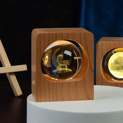 Beech Crystal Ball Night Light Laser Engraving