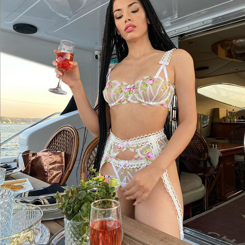 Bowknot Embroidery Retro Heavy Craft Floral Lingerie