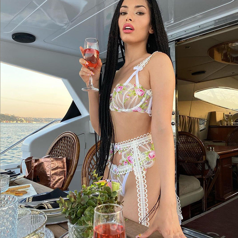 Bowknot Embroidery Retro Heavy Craft Floral Lingerie