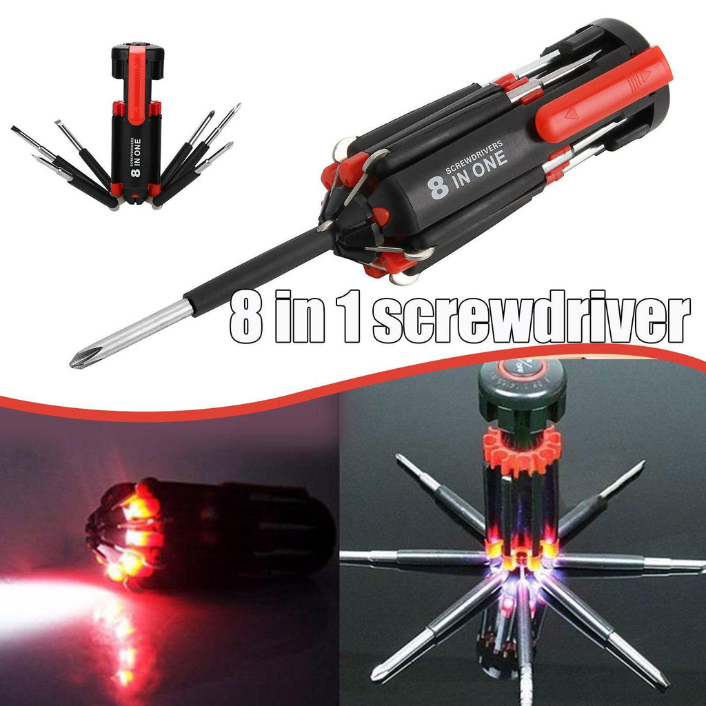Car Supplies 8 In 1 Screwdriver With LED Flashlight 