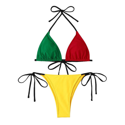 Color Contrast Patchwork Bikini Tether  Swimsuit