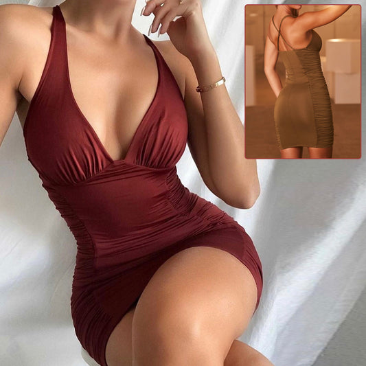 Deep V-neck Backless Suspender Dress Slim
