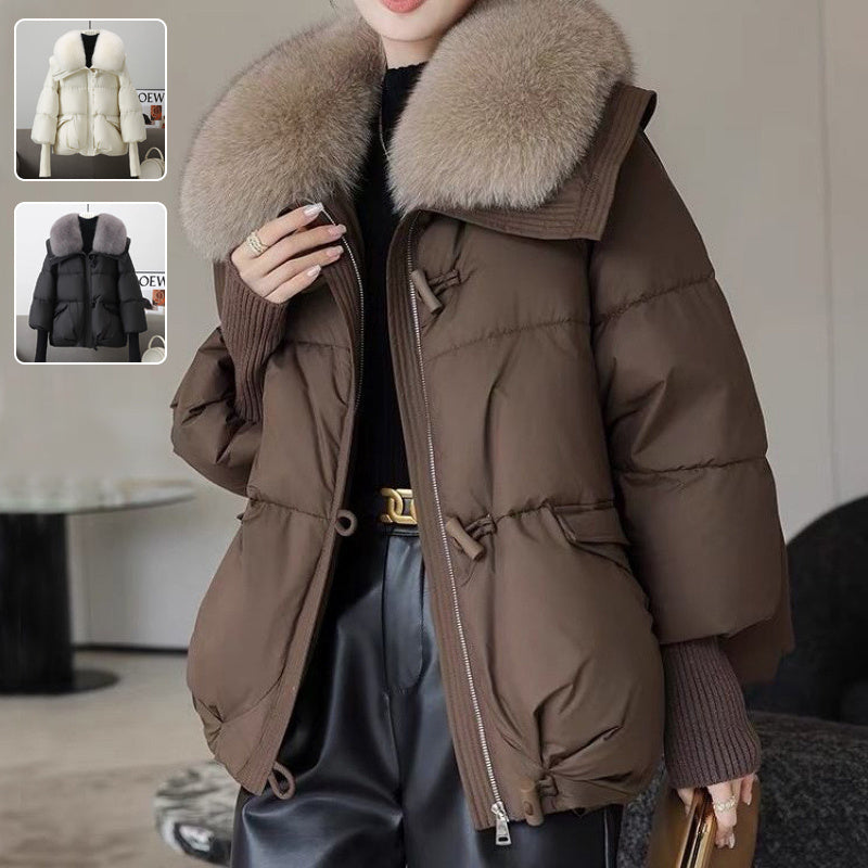 Down Cotton-padded Jacket Women's Short Fur Collar 