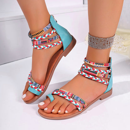 Ethnic Style Flat Sandals Clip Toe Weave-straped 