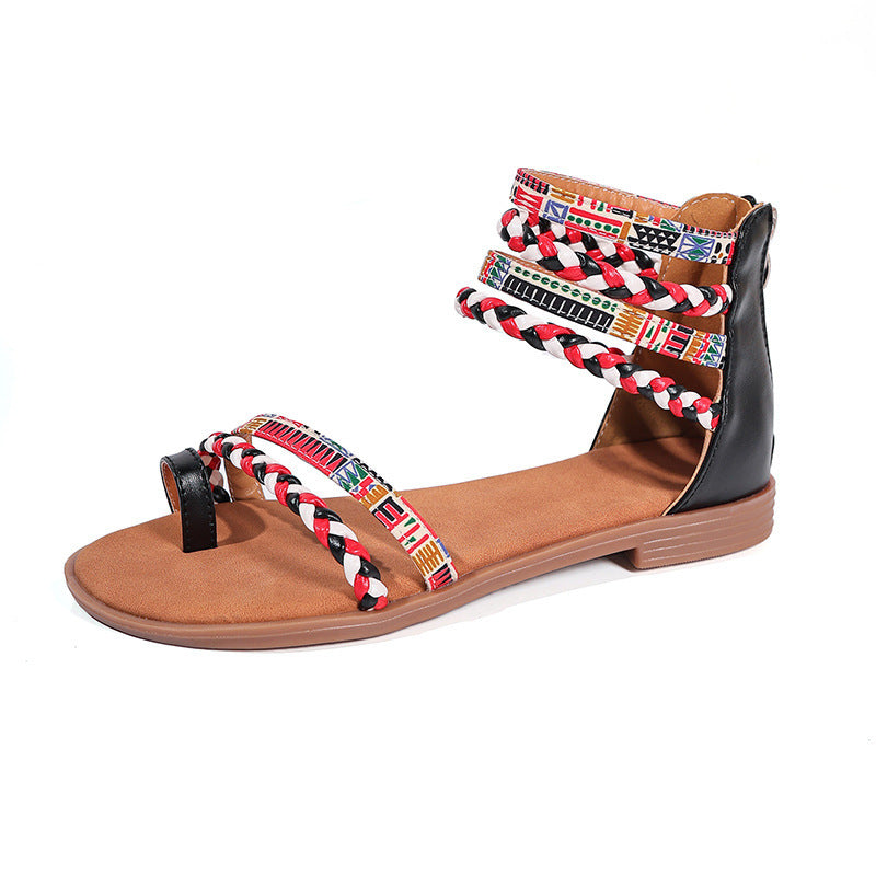 Ethnic Style Flat Sandals Clip Toe Weave-straped 