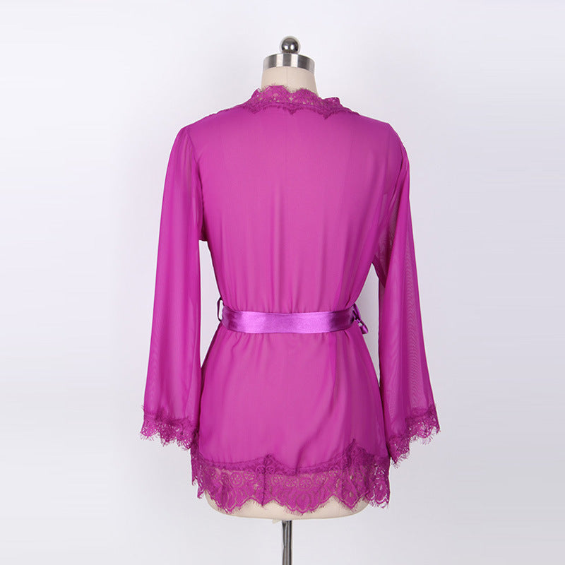 European and American lingerie bathrobe mesh set 