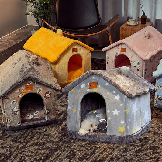 Foldable Dog House Pet Cat Bed Winter Villa 