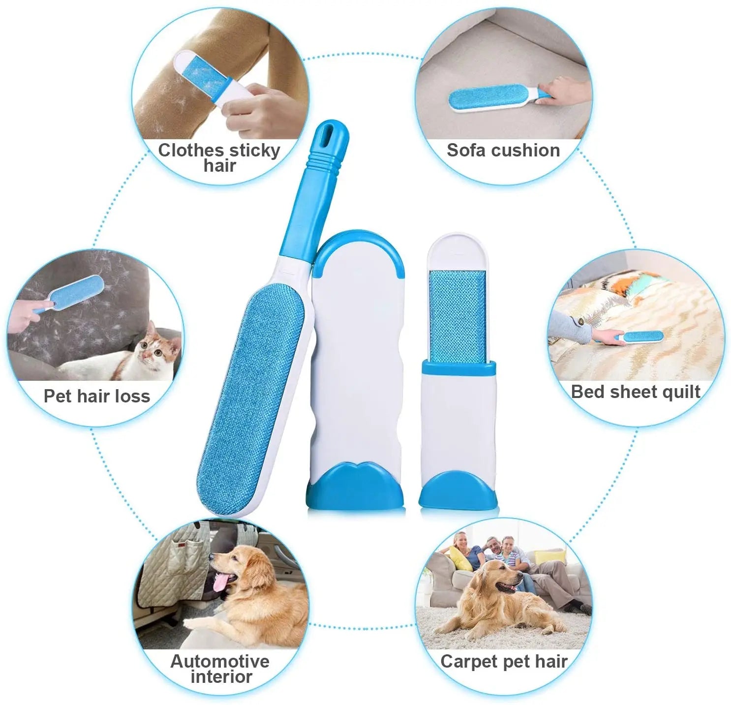 Pet Hair Remover Brush Dog Cat Hair Remover with Self-Cleaning Base Efficient Double Sided Animal Hair Removal Tool