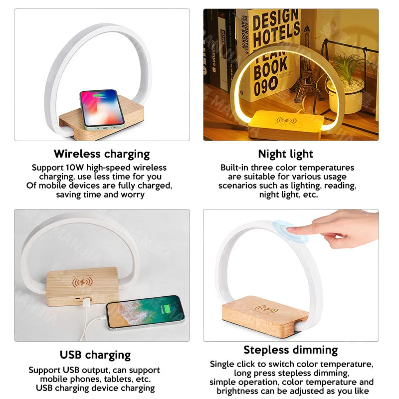 Yazijico™ LAOPAO Bedside Lamp 10W Wireless Charger - Yazijico™ 